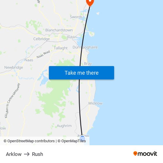 Arklow to Rush map