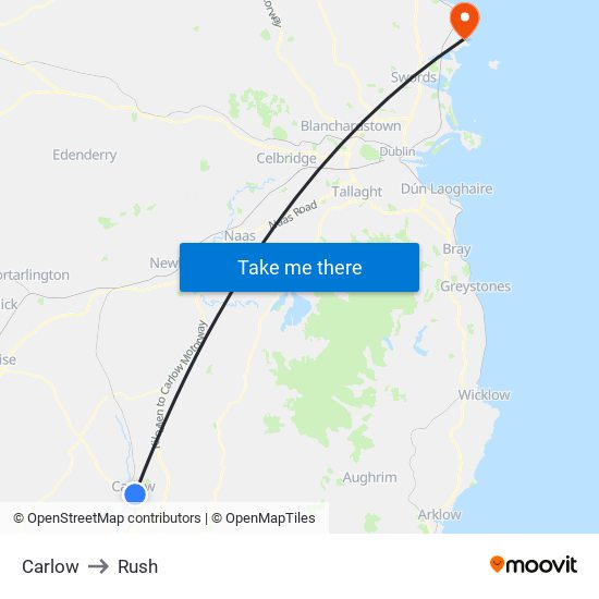 Carlow to Rush map