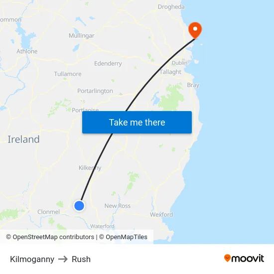 Kilmoganny to Rush map