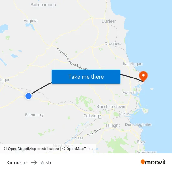 Kinnegad to Rush map