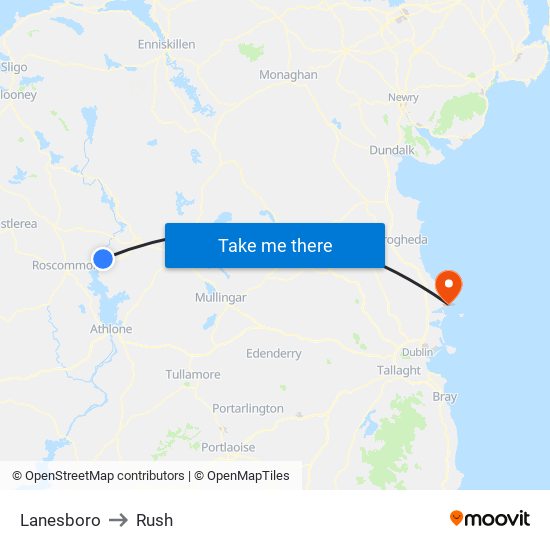 Lanesboro to Rush map