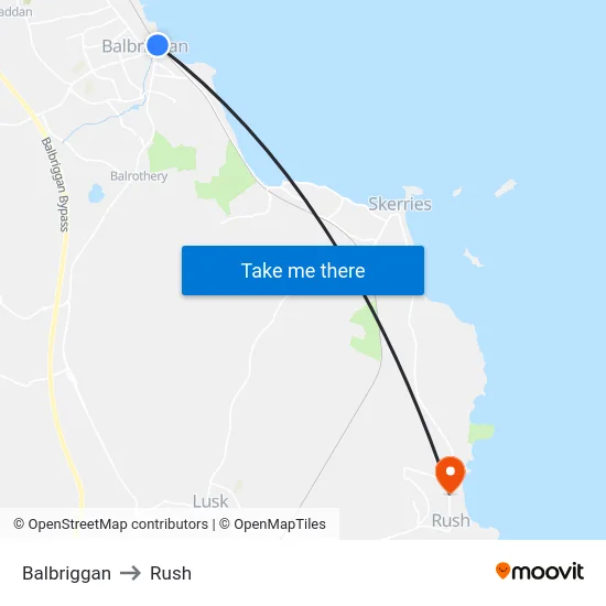 Balbriggan to Rush map