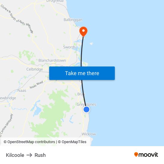 Kilcoole to Rush map
