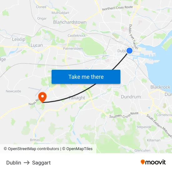 Dublin to Saggart map