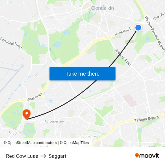 Red Cow Luas to Saggart map