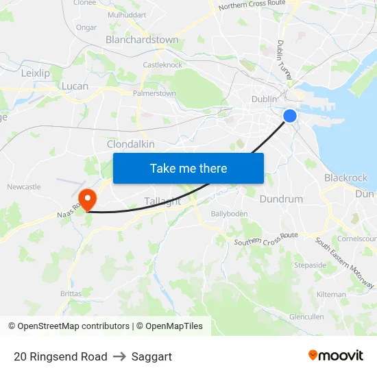 20 Ringsend Road to Saggart map