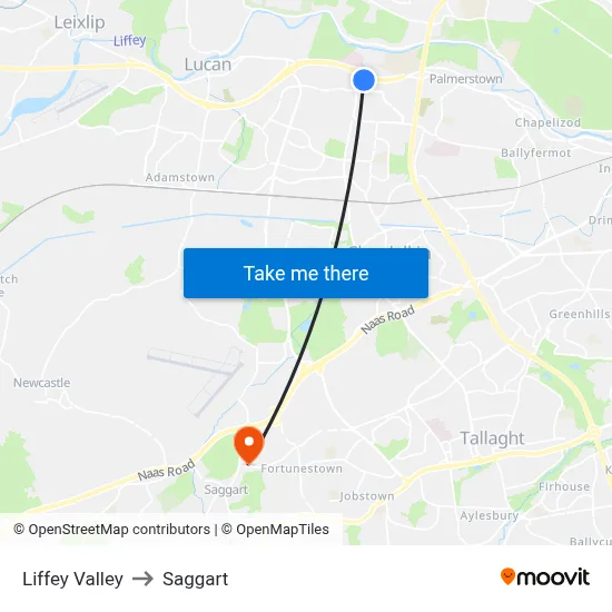 Liffey Valley to Saggart map
