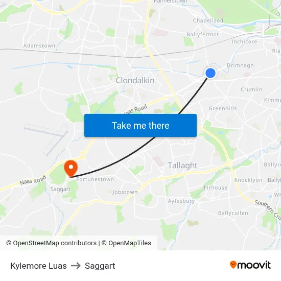 Kylemore Luas to Saggart map