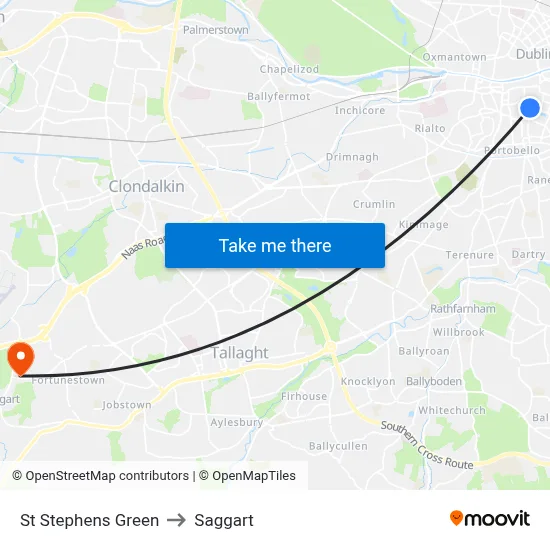 St Stephens Green to Saggart map