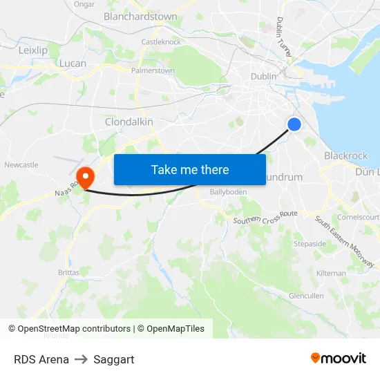 RDS Arena to Saggart map