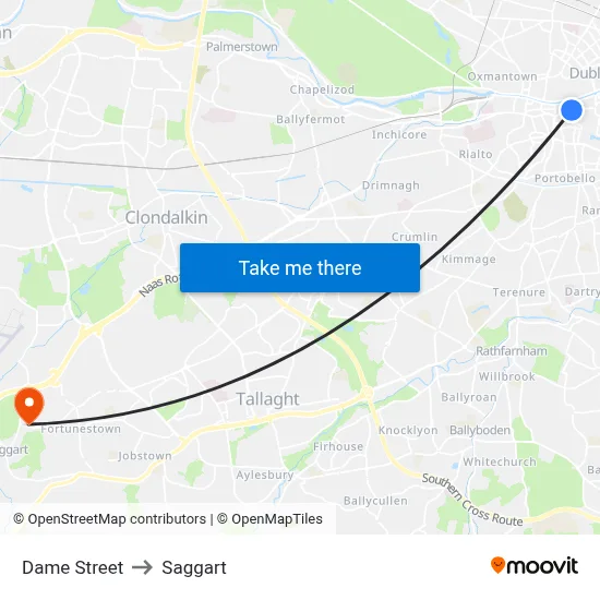 Dame Street to Saggart map