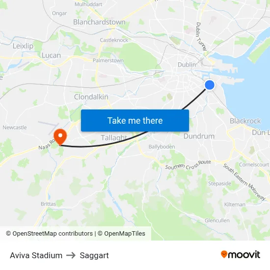 Aviva Stadium to Saggart map