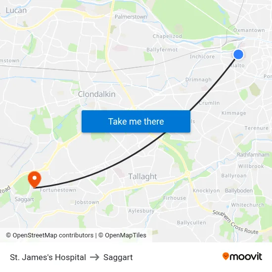 St. James's Hospital to Saggart map