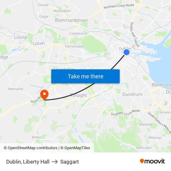 Dublin, Liberty Hall to Saggart map