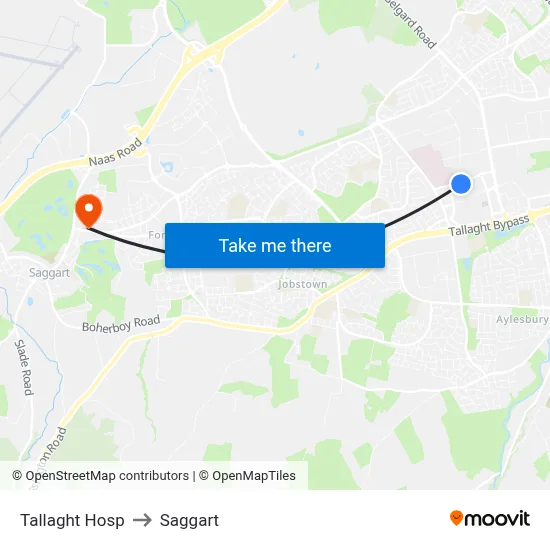 Tallaght Hosp to Saggart map