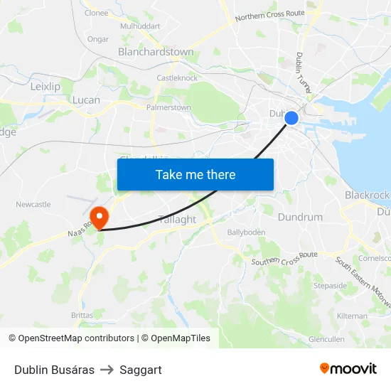 Dublin Busáras to Saggart map