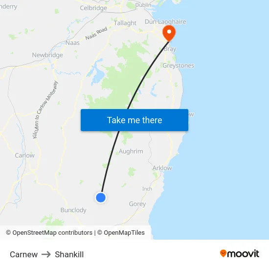 Carnew to Shankill map