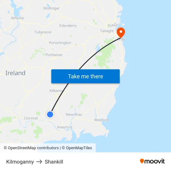 Kilmoganny to Shankill map
