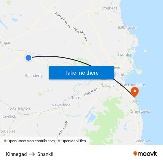 Kinnegad to Shankill map