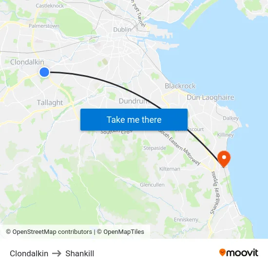 Clondalkin to Shankill map