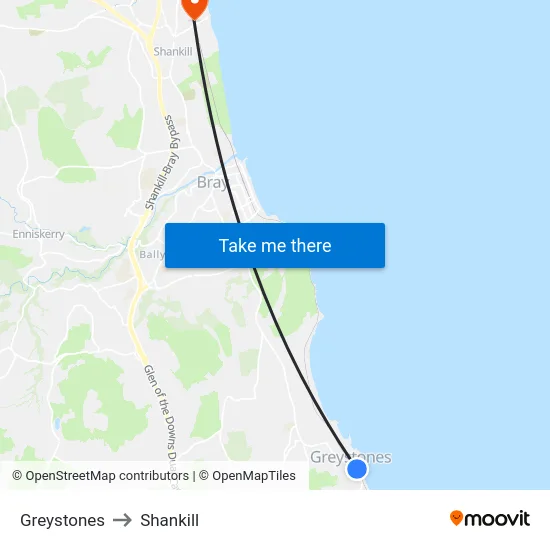Greystones to Shankill map