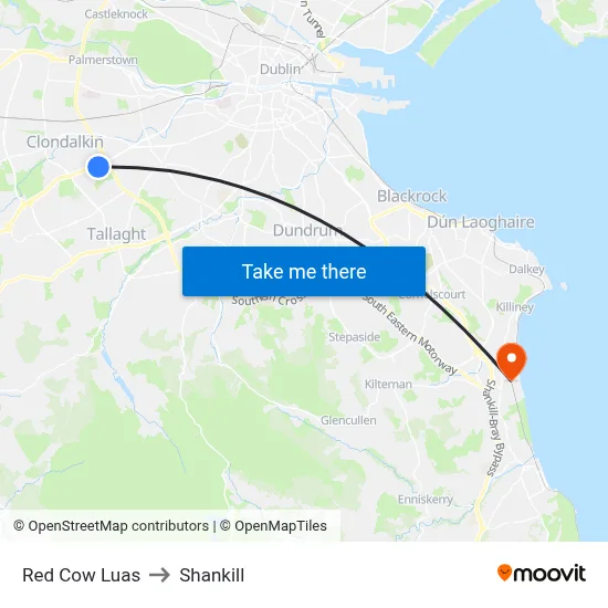 Red Cow Luas to Shankill map