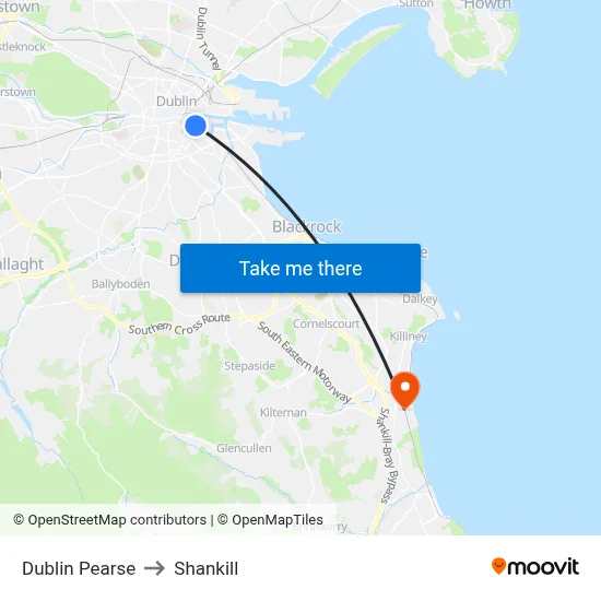 Dublin Pearse to Shankill map