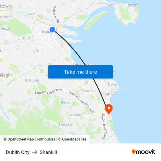 Dublin City to Shankill map