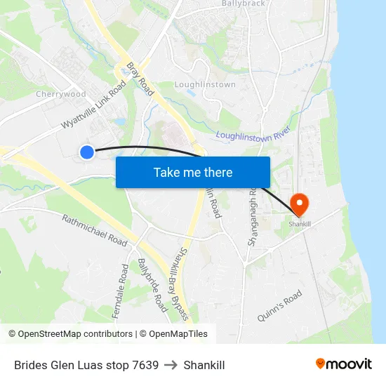 Brides Glen Luas stop 7639 to Shankill map