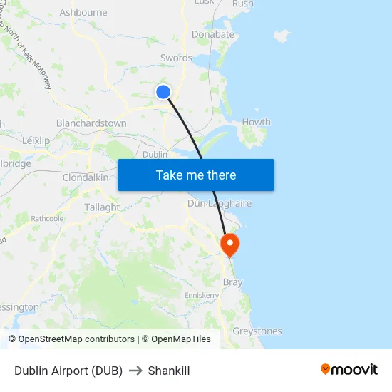 Dublin Airport (DUB) to Shankill map