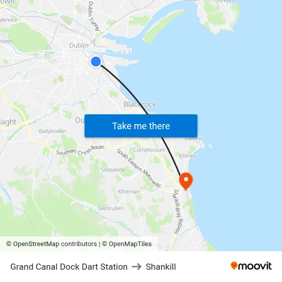 Grand Canal Dock Dart Station to Shankill map