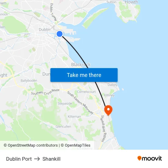 Dublin Port to Shankill map