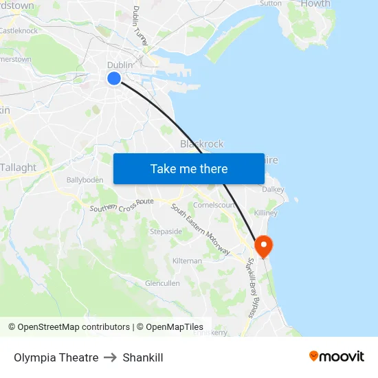 Olympia Theatre to Shankill map