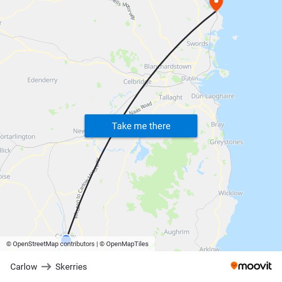 Carlow to Skerries map