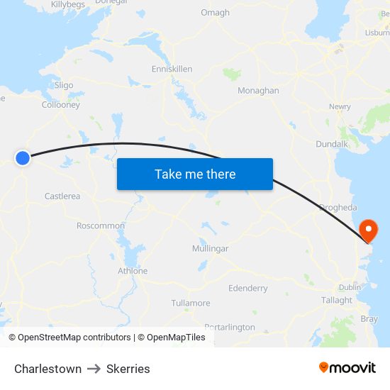 Charlestown to Skerries map