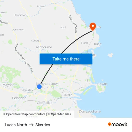 Lucan North to Skerries map