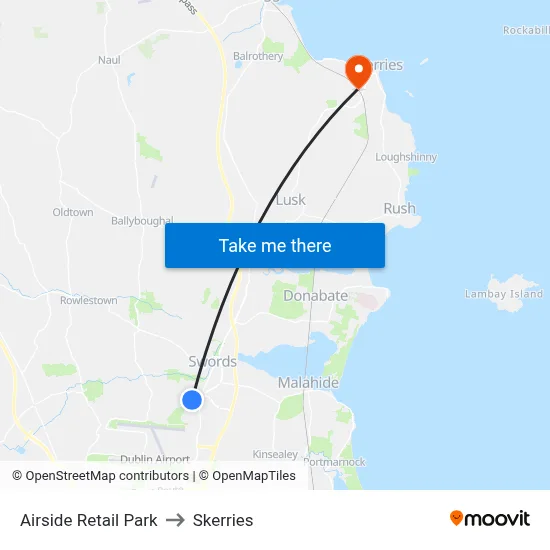Airside Retail Park to Skerries map