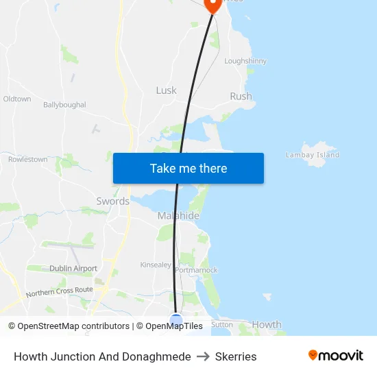 Howth Junction And Donaghmede to Skerries map