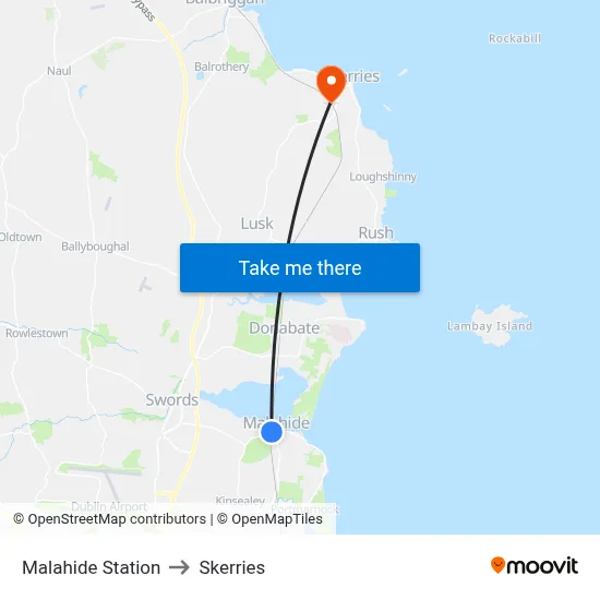 Malahide Station to Skerries map