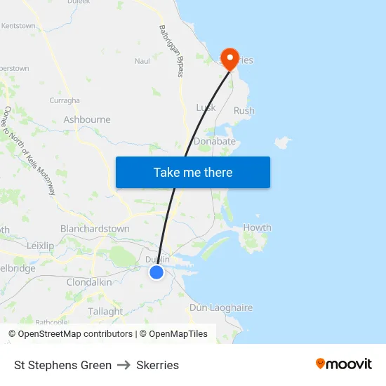 St Stephens Green to Skerries map