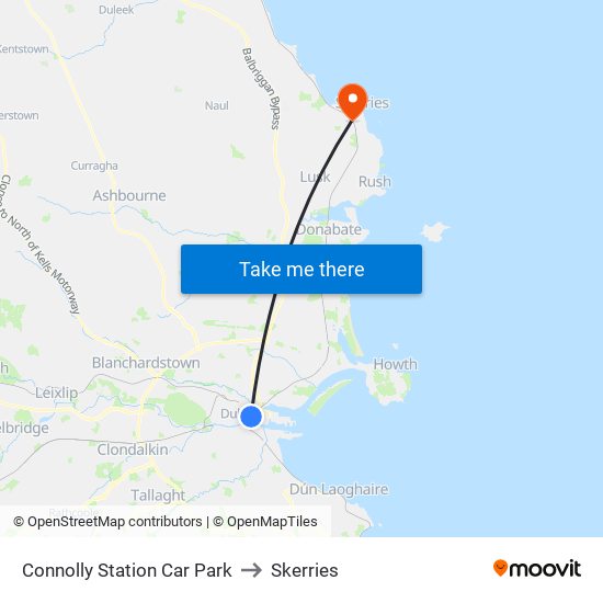 Connolly Station Car Park to Skerries map