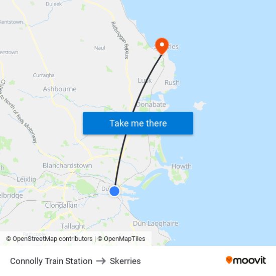 Connolly Train Station to Skerries map