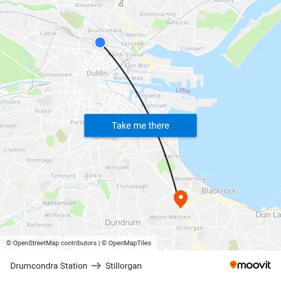 Drumcondra Station to Stillorgan map