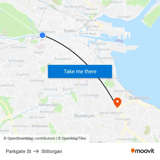 Parkgate St to Stillorgan map