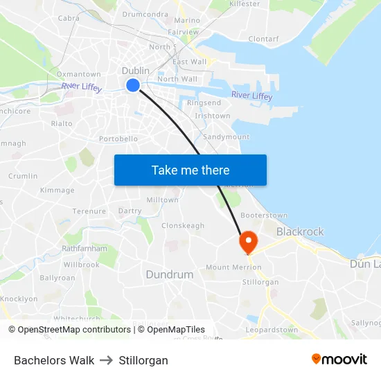 Bachelors Walk to Stillorgan map