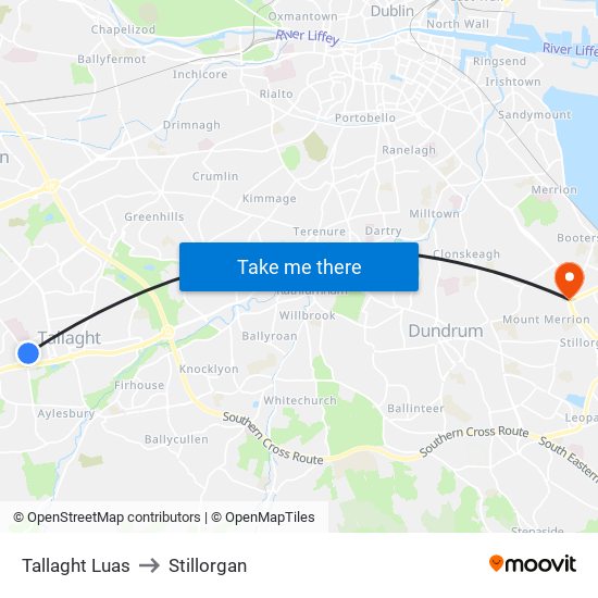 Tallaght Luas to Stillorgan map