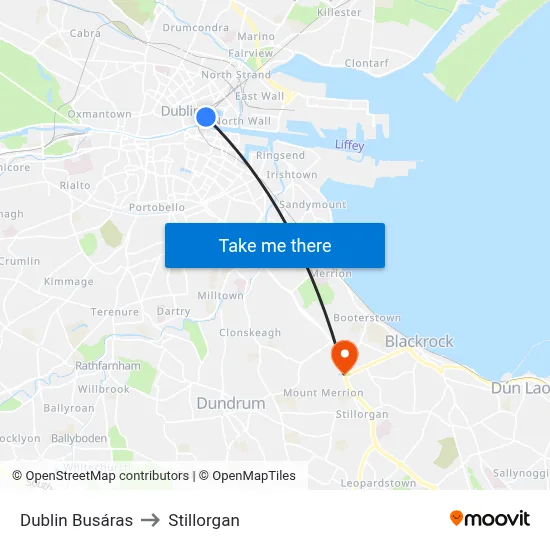 Dublin Busáras to Stillorgan map