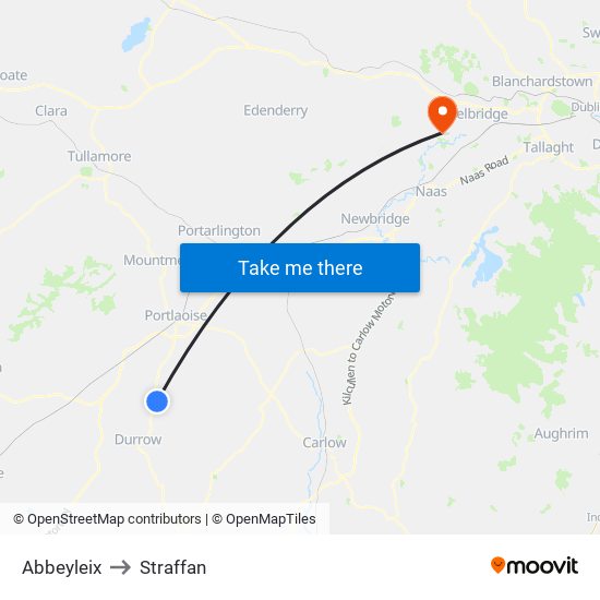 Abbeyleix to Straffan map