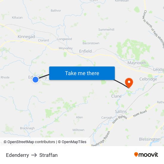 Edenderry to Straffan map