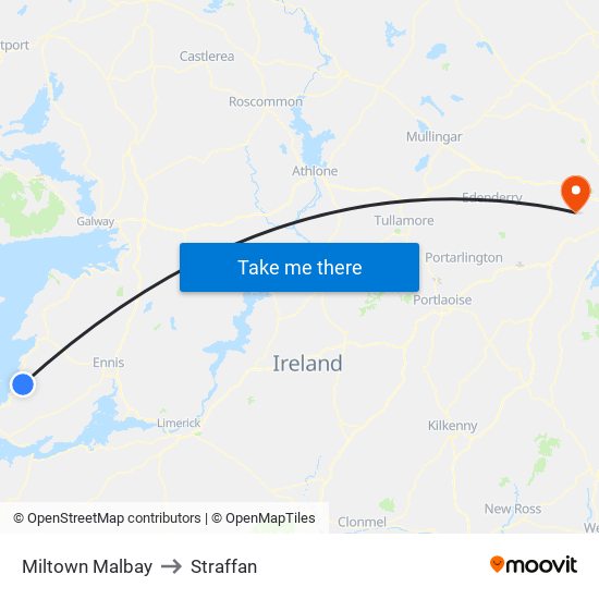 Miltown Malbay to Straffan map